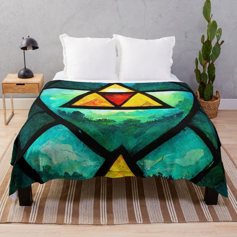 Legend of Zelda Triforce Stained Glass Window Throw Blanket